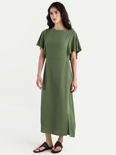 Image of RAREISM FIT and Flare Plain MIDI Dress