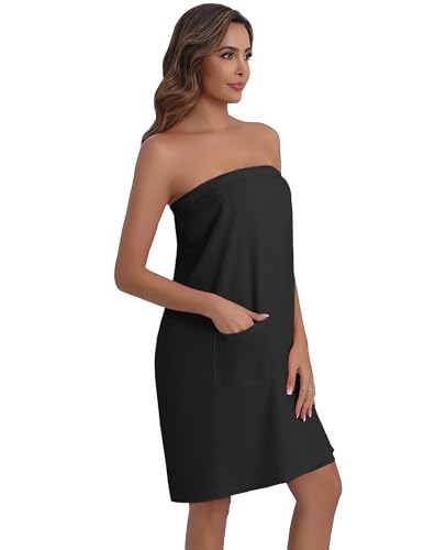 Image of Ekouaer Waffle Robes For Women Bath Wraps Lightweight Knee Length Soft Shower Robe with Pocket S-L