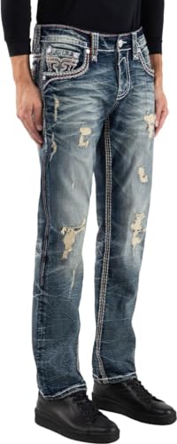 Rock Revival - Mens Remi RP3786J Straight Jeans, Color Med Blu, Size: 29W x 34L2