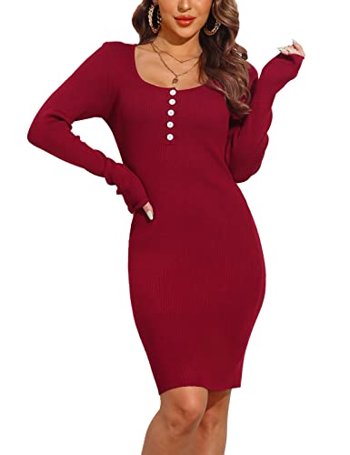 Image of Rocorose Women's Turtleneck Sweater Dress Long Sleeve Elasticity Ribbed Mini Bodycon Dresses