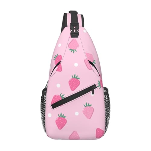 Cute Pink Strawberry Polka Dot Portable And Large Capacity Men'S Casual Cross Chest Bag