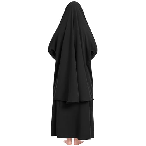 Image of Kids Girls Muslim Islamic Two-piece Outfits Lace Long Sleeve Hijab Dress Abaya and Loose Skirt Full Cover Kaftan