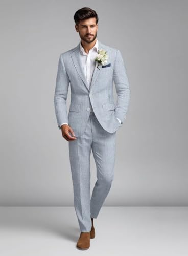 Mens Seersucker Suit 2 Piece Striped Lightweight Blazer Jacket and Pants Beach Wedding Prom Suits Summer Wear2