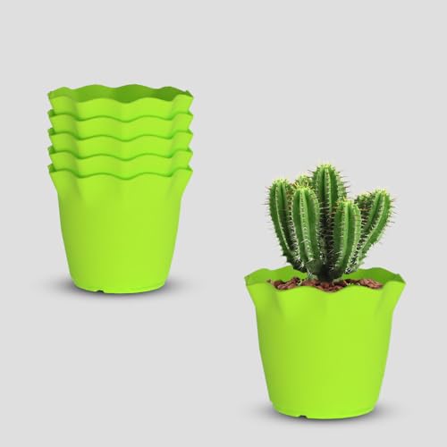 Image of YUCCABE ITALIA SHERA 6 Inch Plastic Flower Pot 6 Piece Set of Unbreakable Round Shape Planter for Home Garden Seedling, Indoor and Outdoor (Green)