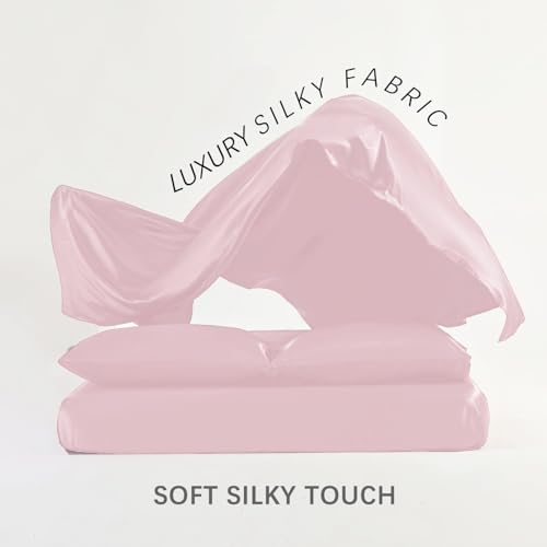 Image of Cloth Fusion Flat Satin Bedsheet Super King Size 108x108 inch | Baby Pink, 2 Pillow Covers, 300 TC, Glossy Finish, Smooth on Hair and Skin, Gift for Couples, Wedding & Anniversary