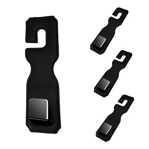 HASLED 4 Pièces Crochets Siège Voiture, Crochet Siège Auto Rotatif 360°, Support d'Appui-tête en Cuir pour Rangement Voiture, Crochet pour Appuie-Tête,...