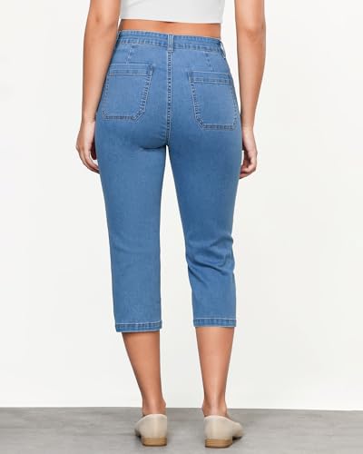 GRAPENT Capri Jeans for Women High Waisted Stretchy Denim Capris Front Seamed Cropped Skinny Slim Fit Jeans with Pockets2