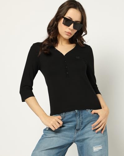 Image of Gap Women Solid Slim Fit Short Sleeves V-Neck Blouse
