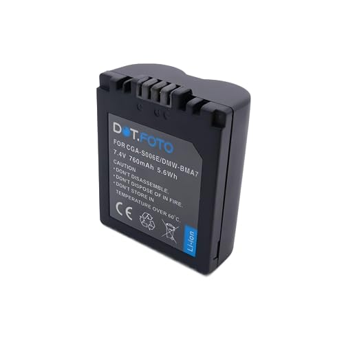 Dot.Foto CGR-S006E, DMW-BMA7 Premium 7.4v / 760mAh Rechargeable Battery for Panasonic Lumix DMC-FZ7 DMC-FZ8 DMC-FZ18 DMC-FZ28 DMC-FZ30 DMC-FZ35 DMC-FZ38 DMC-FZ50