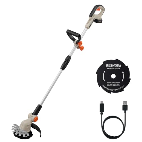 アイリスオーヤマ 充電草刈機 160mm 10.8V 金属刃 軽量 2.0kg Type-C充電式 バッテリー付属 充電式グラストリマー JGT16010TC サンドベージュ