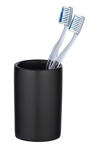 WENKO Porte brosse à dents, gobelet salle de bain Polaris, noir mat, Céramique, ø7,5 x 11 cm