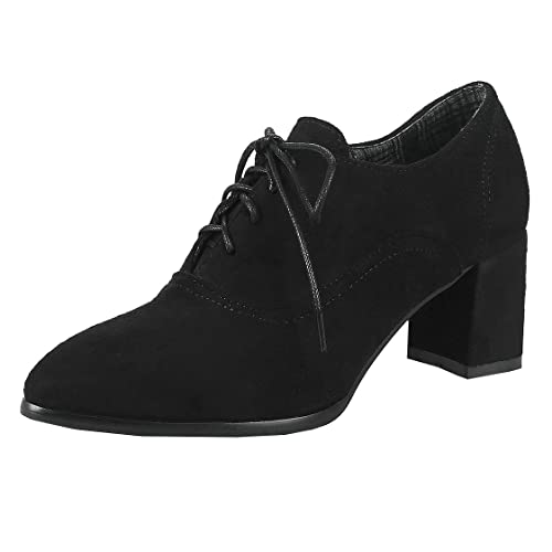 BEAUPAS Women's Chunky Lace Up Oxford Block High Heels Pointed Toe Pumps Shoes
