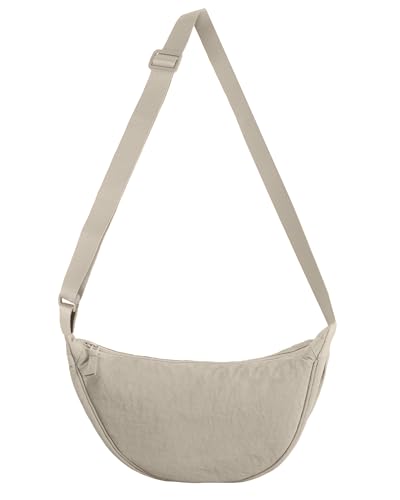 ZhengYue Womens Nylon Crescent Crossbody Bag Small Shoulder Sling Purse with Adjustable Strap for Travel Lightweight Waterproof Hobo HandBag for Casual Festival Holiday Daily Use Beige