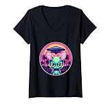 Photo Gallery kawaii alien cat ufo amante regali retro cute cat pet proprietario maglietta con collo a v Photo Gallery kawaii alien cat ufo amante regali retro cute cat pet proprietario maglietta con collo a v