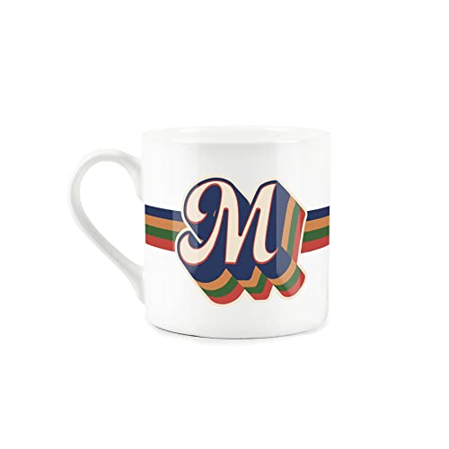 Purely Home Retro Alphabet Letter M Mug - Bone China White Coffee Tea Present Personalised Initial Gift - Image 2