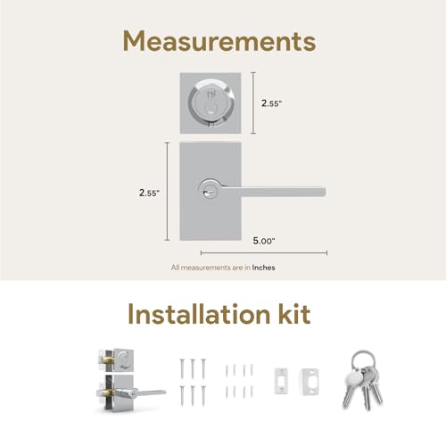 Image of Mega Handles, Glamor Entry Combo, Entry Door Handle and Single Cylinder Deadbolt Lock and Key Combo Pack, Heavy Duty Locking Door Levers for Left or Right-Handed Doors - Polished Chrome