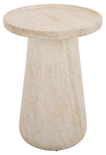 SAFAVIEH Outdoor - Tina Accent Table - Travertine-Effect - Fully Assembled - Weather Resistant - Ideal for Deck Patio Backyard 15 W x 15 D x 21.3 H (PAT6207A)