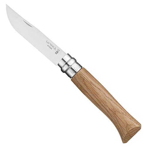OPINEL No.06-No.09 Premium Woods, Stainless Steel Folding Pocket Knife, Made in France (No.08/Oak)