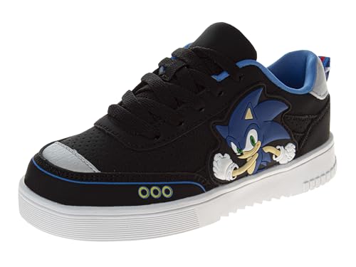 Josmo Kids Sonic The Hedgehog Sneakers - Characters Casual Fashion Tennis Boys Shoes - Black (Size 2 Big Kid)