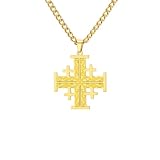 Collar para hombre, collar con colgante de cruz de cinco pliegues, collar de cruz de Jerusalén, collares cristianos creyentes, joyería de regalo