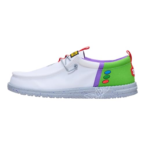 HEYDUDE Men's Toy Story Wally Funk Buzz Lightyear Slip On Shoe, White Grey Size 11 | Ripstop Upper Reflective Badge | Lightweight Loafer