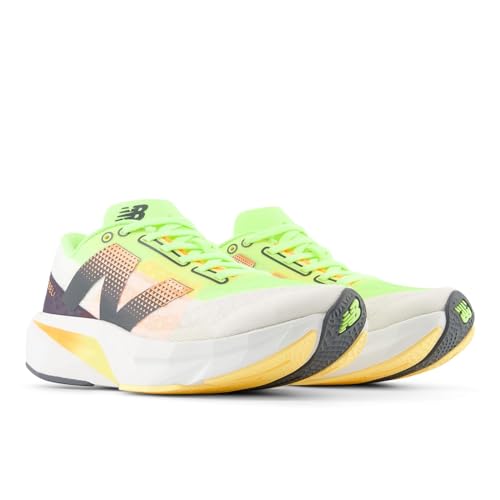 New Balance Men's FuelCell Rebel V4 Running Shoe, White/Bleached Lime Glo/Hot Mango, 9 M