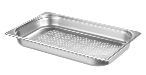 HENDI Bac Gastronorme, GN 1/1, avec fond perforé uniquement, récipient GN, empilable, bords lisses, résistant à la température de -40° à 300°C, 9L, hauteur: 65mm, inox