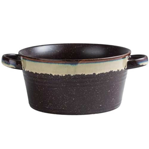 Japanese Style Soup Bowls with Handles | 1700ml/57.4oz | Brown Glazed French Onion Soup Bowl | Stackable Serving Bowls for Stew, Pasta | Stoneware, Dishwasher & Oven Safe