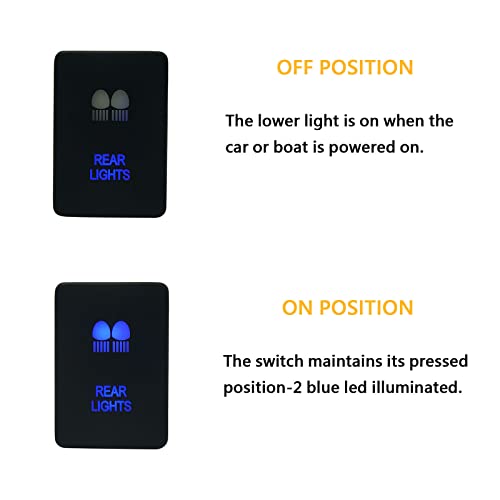 Image of Blue Led Rear Lights Push Button Switch for Toyota Sequoia Highlander Landcruiser Tacoma 4Runner Highlander 3Amp 12V Illuminated ON-Off SPST Button Switch with Wiring Connector