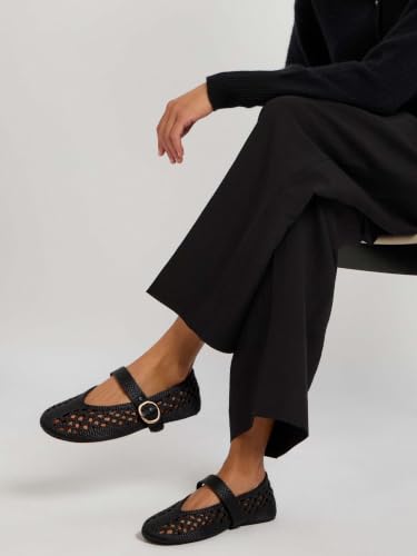 Image of Woven Ballet Flats Women Mesh Raffia Flats Round Toe Mary Janes Comfortable Ballerina Flat Shoes