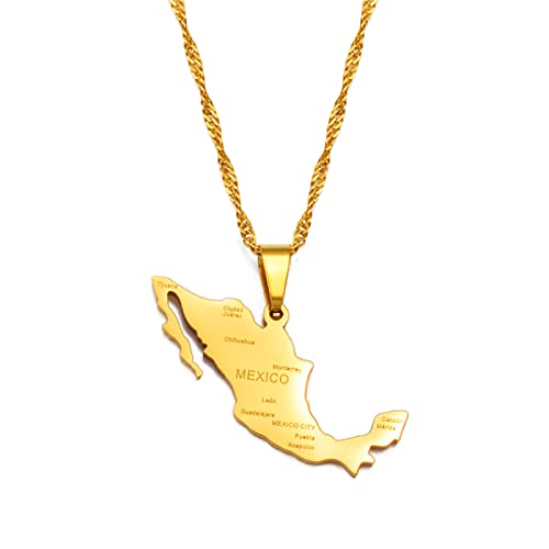 RFXSJY Collar Colgante Mapa Collar Con Colgante De Mapa De México Con Ciudades Para Mujeres Y Niñas, Mapas Mexicanos Para Mujeres Y Hombres, Accesorios De Joyería, Color Dorado, Cadena Fina De 45Cm ✅