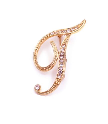 Image of vmcoatdu Women A-Z Initial Pins 26 Letters Pins Gold Plated Metal Brooches Clear Crystal Rhinestone Brooch Breastpin Badge