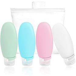 Dispensador De Shampoo Para Manos VFANDV Botellas de Viaje Silicona 4 Pack, 90 ml Botella de Viaje de Silicona, Rellenables Prueba de Fugas Contenedores de Viaje con Bolsa de Transporte, para Gel Cosmetica, Champús, Acondicionador