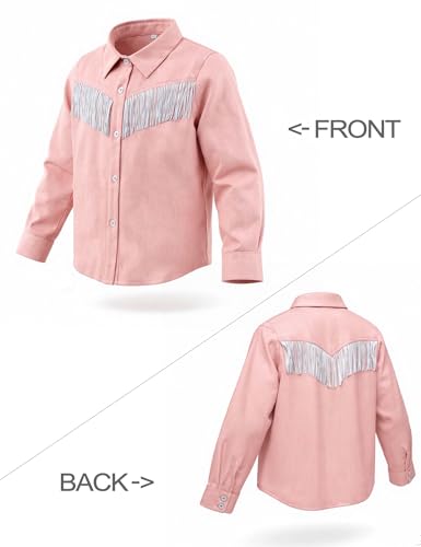 Image of Girls Fringe Shirt Sleeveless Button Down Western Cowgirl Tassel Trim Casual Blouse Shirt Top 4-13Y