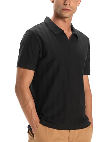Image of DAMENSCH Men Rich Pique, Statement Textured, Body-Cooling All Degree, Premium Cotton, Herringbone Texture Johnny Collar Polo T-Shirt