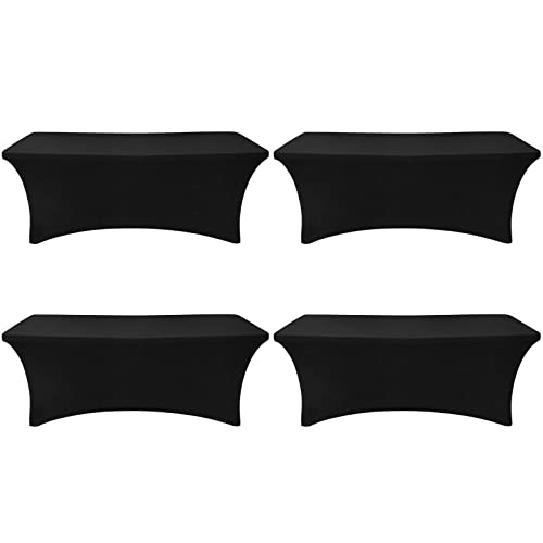 Image of Spandex Table Cover 4 Pack 6FT Black Fitted Tablecloths,Washable Wrinkle Resistant Stretch Table Cloth Rectangle for Vendor Booth Display Items,Party Supplies for Adults,Wedding Decorations,Banquet