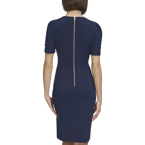 Image of DKNY Women's Short Tulip Sleeve Sheath Dress with Button Detail