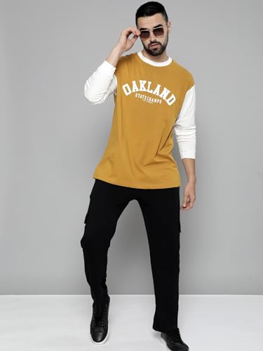 Image of Maniac Mens Printed Round Neck Full Sleeve Cotton Oversized T-Shirt