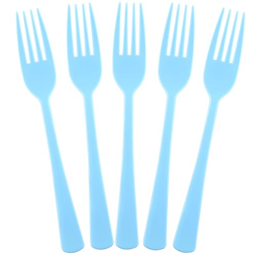 Kochorie 180 Pcs Light Blue Plastic Forks Disposable Silverware Heavy Duty Plastic Cutlery Set Heat Resistant Durable Utensils Flatware for Party Wedding Birthday Supplies and Daily Use