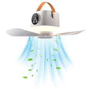 Portable Camping Fan, 7200 mAh Tent Fans with LED Light, Remote Control, Detachable Blades Timer, 4 Speeds 3 Brightness USB Rechargeable Camping Fan for Tent Car Picnics Travel