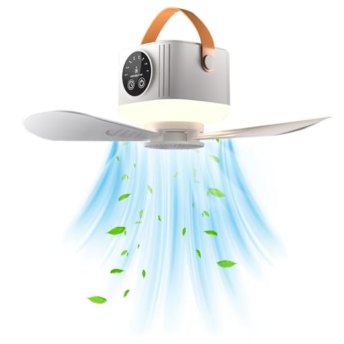 PopuLike Portable Camping Fan 7200 mAh Tent Fans with LED Light Remote Control Detachable Blades Timer 4 Speeds 3 Brightness USB Rechargeable Camping Fan for Tent Car Picnics Travel