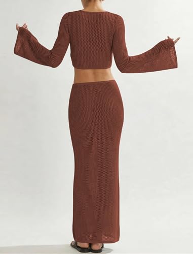 Image of Cakulo Women's Crochet Cover Up 2 Piece Beach Skirt Sets