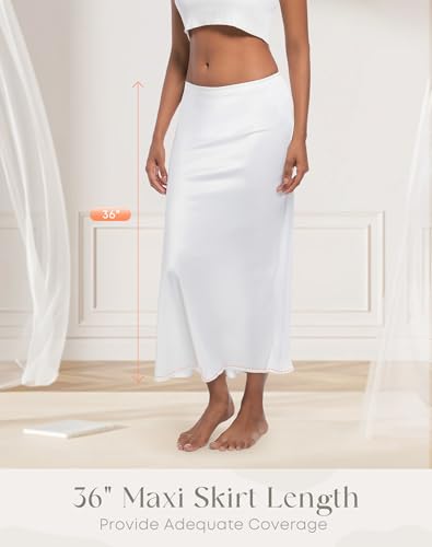 Image of Long Half Slip for Women Under Dress Satin Slip Skirt Extenders Underskirt