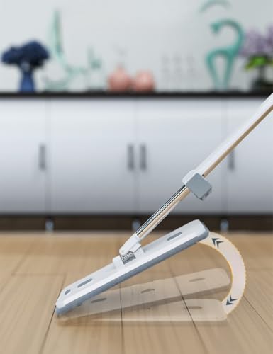 Selbstauswringender Wischmopp Komplettset mit Eimer & Auswringer – Drehfunktion zum Trocknen, Inklusive Aufbewahrungshaken, Ideal für Fliesen & Marmor, Ohne Handwäsche, 4 Wechseltücher (weiß) – Bild 4