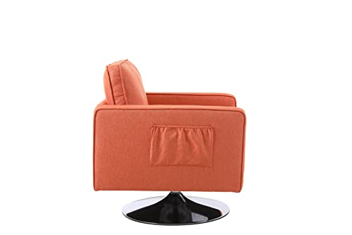 Mcltopz Swivel Accent Chair Armchair, Modern Linen Fabric Upholstered Accent Swivel Chair, Comfy 360° Swivel Chair 30.7''W Single Sofa Chair W/Silver Chrome Base For Living Room Bedroom (Orange) #TOP2