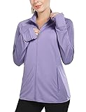 BALEAF Women's UPF 50+ Jackets Lightweight Full Zip Sun Shirts Running Long Sleeve Zip Pockets Outdoor Purple Size M