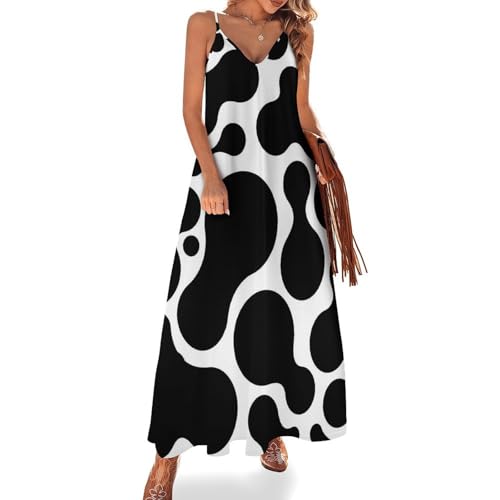 Robe longue vache noire et blanche pour femme d'été fluide et légère