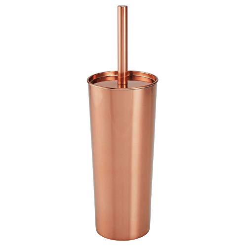 mDesign Slim Compact Stainless Steel Toilet Bowl Brush and Holder for Bathroom Storage