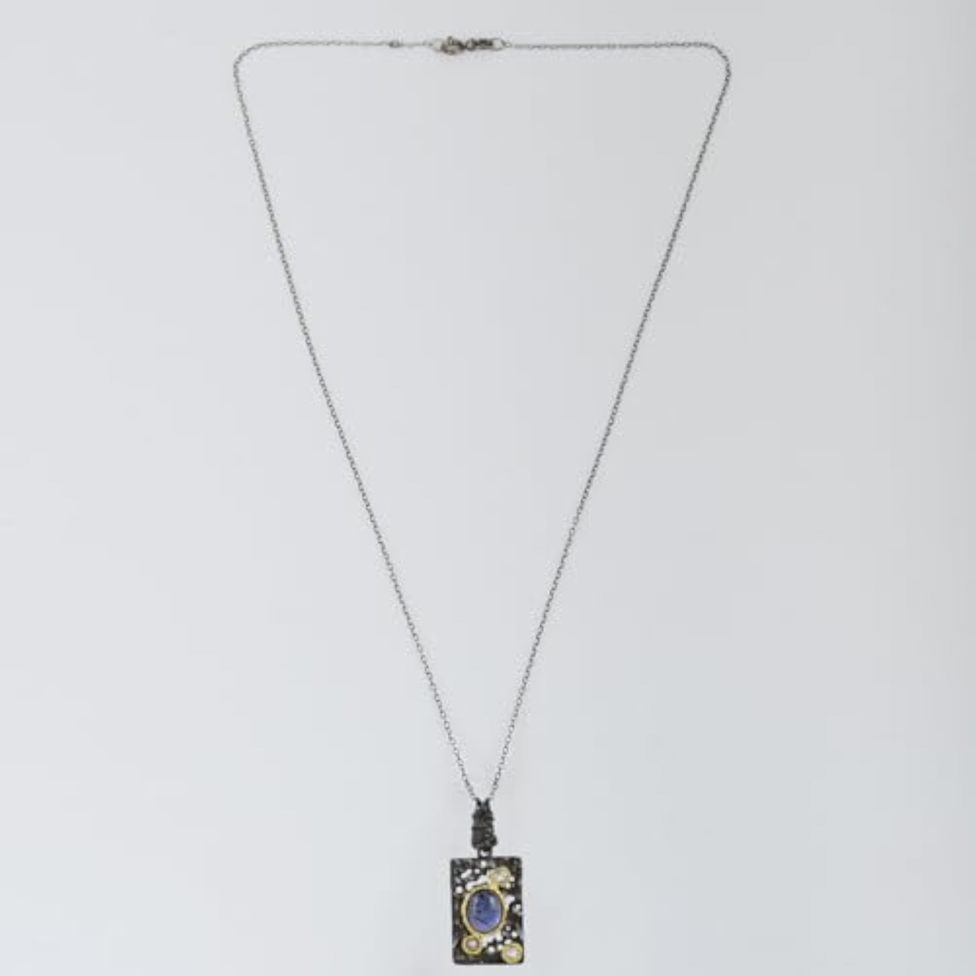 Women's Vintage Amethyst & Blue Topaz Rectangle Pendant in 925 Sterling Silver