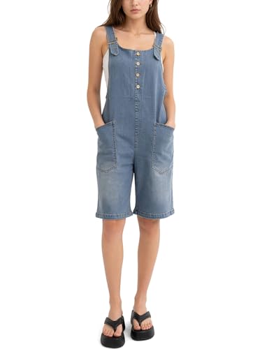 Pantalones cortos para mujer estilo vintage con tirantes ajustables de lino ligero
